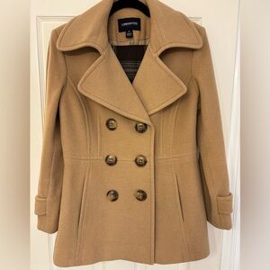 London Fog Women’s Tan/Beige Double-Breasted Pea Coat